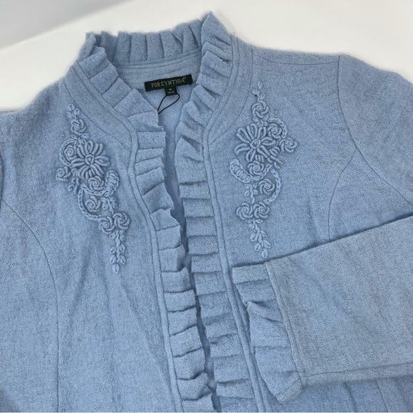 For Cynthia Women’s 100% Wool Jacket W/knitted floral design Light Blue…‎ - Picture 1 of 10
